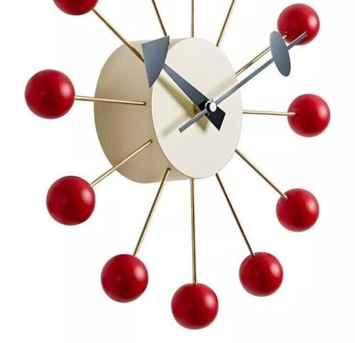 Nautical George Nelson Ball Clock Red Gold Mid Century Modern MCM Design Décor - Picture 5 of 5