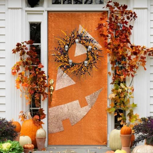 Artificial Halloween Wreath 22 Inch Black Halloween Wreaths for Front Door - Picture 4 of 6