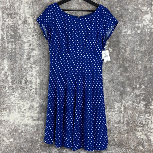 NEW Danny & Nicole Sz 8 Fit & Fare Blue Polka Dot Skater Dress Knee Length Retro