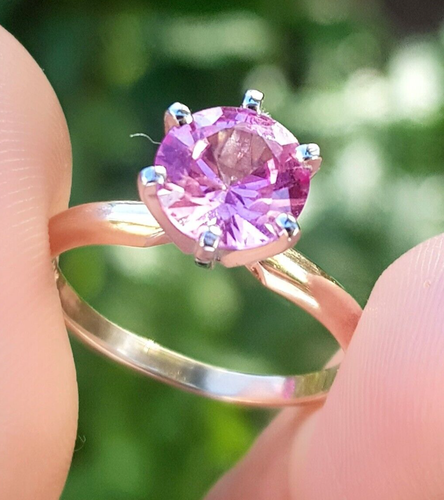 1.7ct Natural Baby Pink Sapphire Solitaire 14K Solid yellow Gold Ring Engagement - Picture 4 of 13