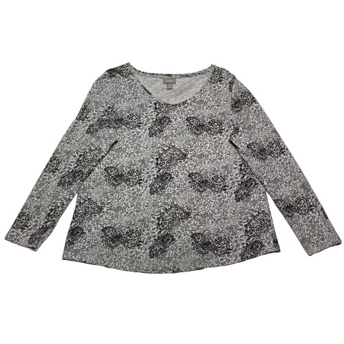 J Jill Gray Butterfly Pattern Long Sleeve Blouse Women’s Size M Petite