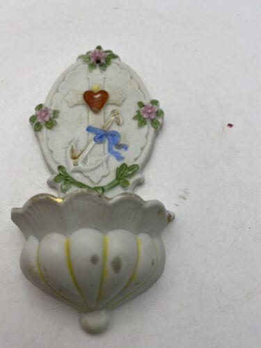 Vintage Holy Water Stout Bisque Porcelain From German Wall Hanging  - Picture 1 of 9