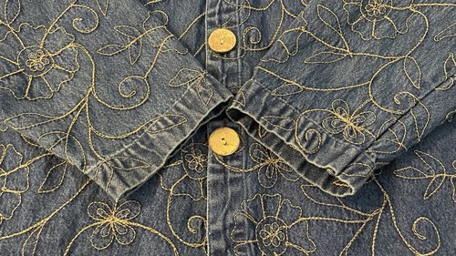 Vintage 90’s New Direction Boho Artsy Floral Embroidered Denim Jacket Women’s M - Picture 6 of 9