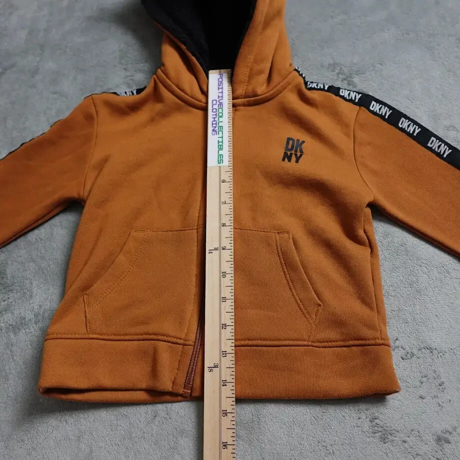 Suéter com capuz DKNY masculino 4T marrom zíper completo manga longa lã roupa ativa - Imagem 4 de 4