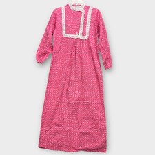 VTG Flannel Pajama Dress Nightgown Hot Pink Floral Cottagecore Farm Country S