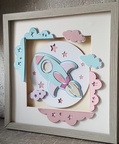 Space rocket picture, girls bedroom, boys bedroom, layered picture, nursery deco - Picture 5 of 5