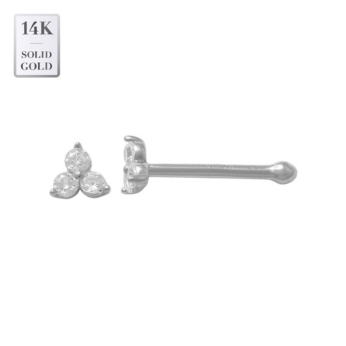 14K Solid Gold Unisex Dainty Real Diamond Trinity Nose Bone Stud Piercing 20G - Picture 9 of 12
