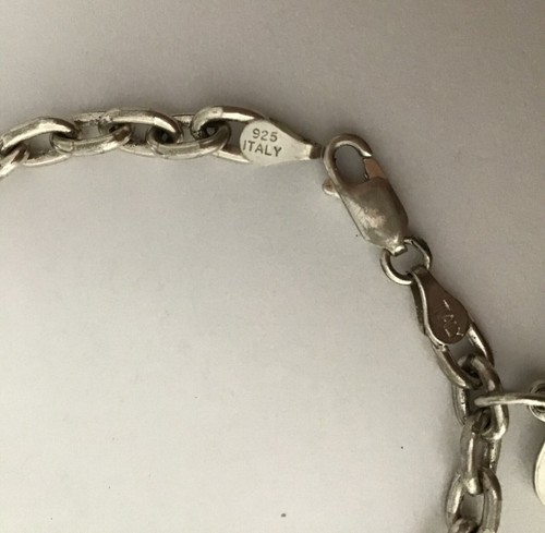 Pulsera italiana vintage con dije de corazón de plata de ley - Imagen 6 de 7