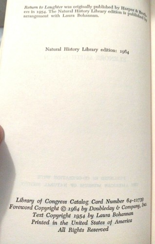 Return to Laughter, An Anthropological Novel, Elenore Smith Bowen, Soft, 1964 - Picture 8 of 9