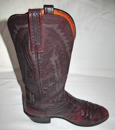 Stivali da cowboy Lucchese 1883 nero rosso ciliegia pieni di quill struzzo da uomo taglia 8 D 8D - Foto 6 di 11