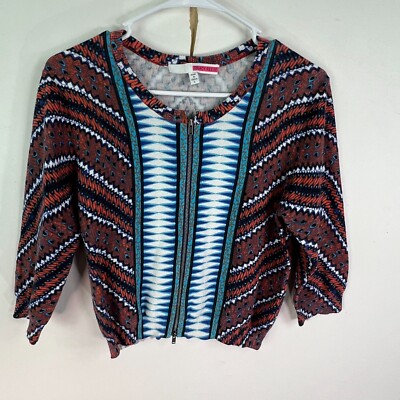Tracy Reese Double Zip Cotton Cropped Cardigan Jr L