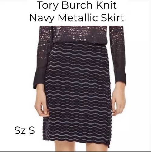 Tory burch Navy Copper Scalloped Striped Metallic