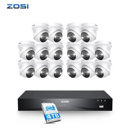 ZOSI 4K 16CH NVR 5MP/8MP POE CCTV Security Camera System AI Detect Audio IP66
