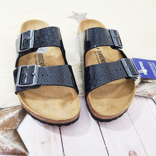 Birkenstock Arizona Double Buckle Sandals Blue Black Glitter Birkoflor Sz 7 NEW - Picture 2 of 6
