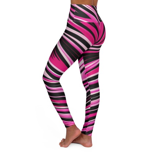 High Waisted Yoga Leggings_Black & Pink Zebra (AOP) - Picture 4 of 25