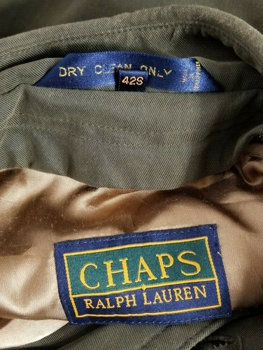 Vintage Chaps Ralph Lauren Mantel 42 S Langarm Grün Reißverschluss Futter Trench Lang - Bild 4 von 10
