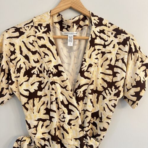 DVF Diane Von Furstenberg Toby Wrap Coral Barrier Reef Brown Cream Dress 8 Silk - Picture 8 of 12