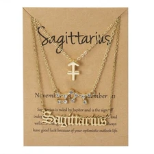 3pcs/set Sagitari Gold Zodiac Sign Necklace Women 12 Constellation Pendant Chain