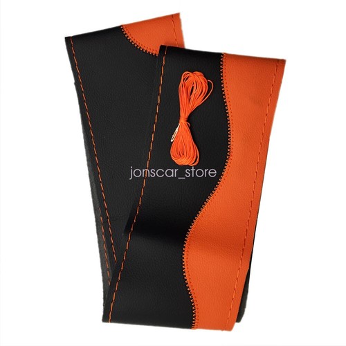 Fiber Leather Sewing Stiching Car Steering Wheel Cover With Needle Thread Orange - Imagen 4 de 4