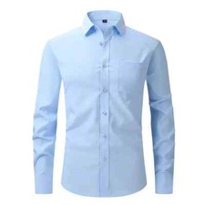 Men's Stretch Slim Fit Button Up Long Sleeve Solid Color Dress Shirt Formal Top