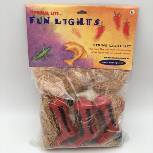 Vtg Primal Lite Fun Lights 10 String Red Blow Mold Cowboy Boots & Skulls1990s