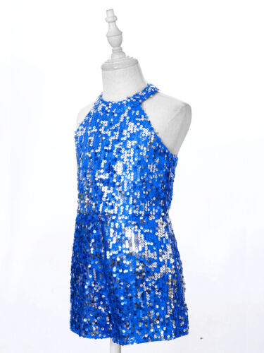 Kid Girls Halter Neck Sequin Romper Sleeveless Jumpsuit Backless Party Dress Up - Picture 15 of 73