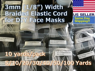 3mm 1/8 Inch Colored Flat Braided Elastic Band Cord for DIY Face Masks 3mm 1/8 Inch Colored Flat Braided Elastic Band Cord for DIY Face Masks