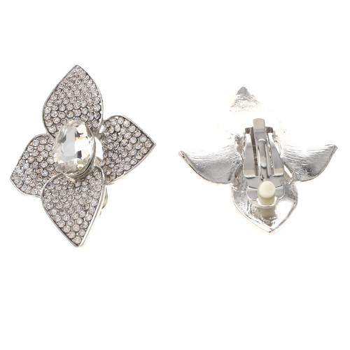 Pendientes de flores con clip de metal y cristal tono plata ER2417-SCL - Imagen 2 de 2