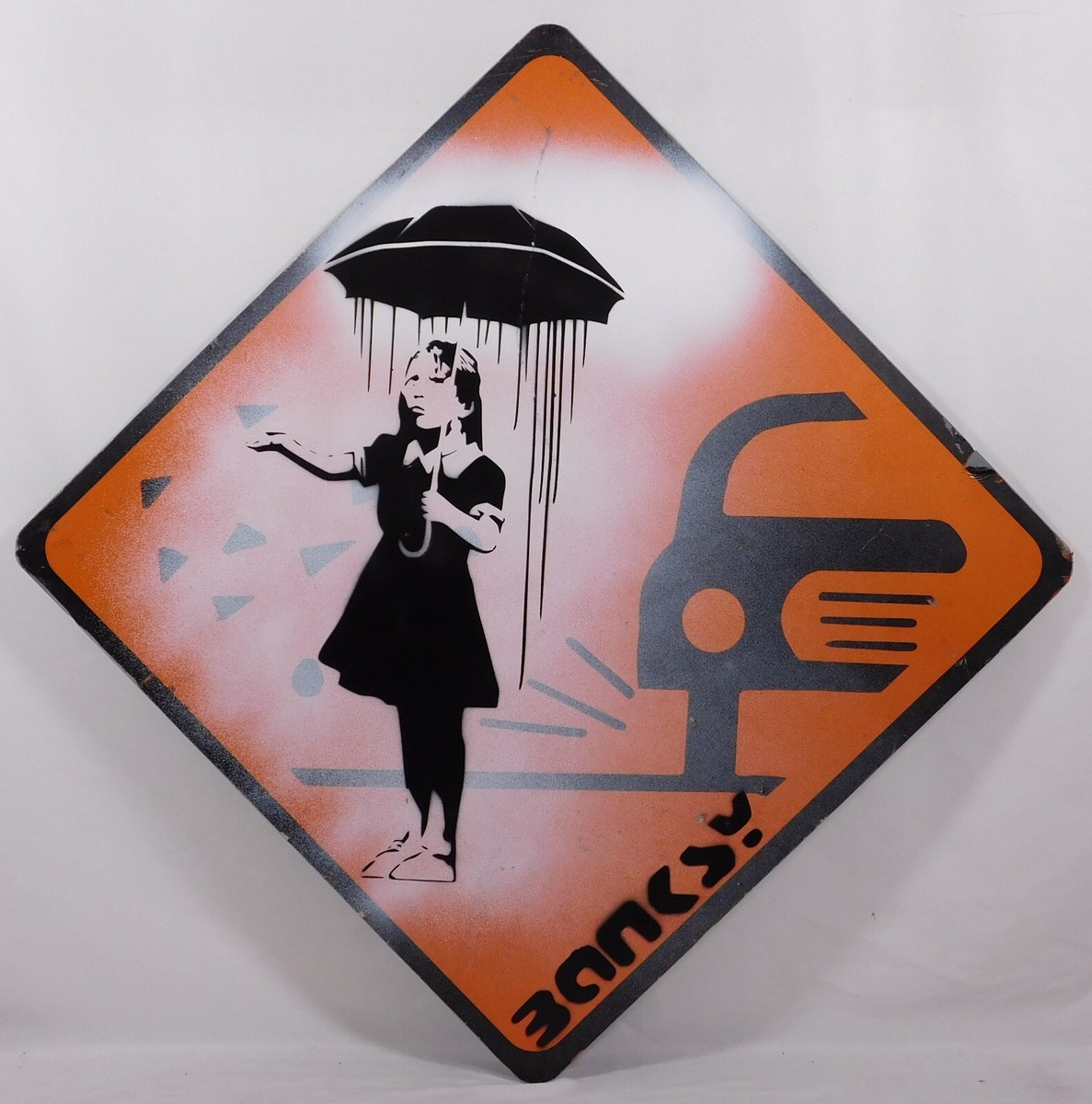 Street Sign Original, UK urban art vintage 90s Banksy Style Toxic Rain