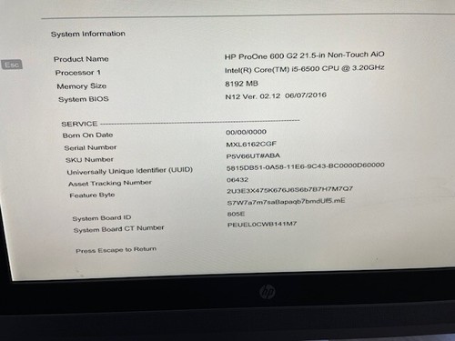 HP ProOne 600 G2 21.5in i5-6500@3.20GHz,8GB RAM, HDD, WebCam, DVD-Rom - Picture 17 of 19