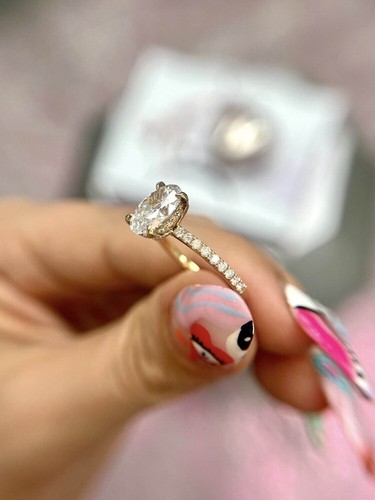 Anillo Semi Montaje Media Eternidad Corte Ovalado Diamante 0.35 Ct Oro Amarillo 14k - Imagen 1 de 11