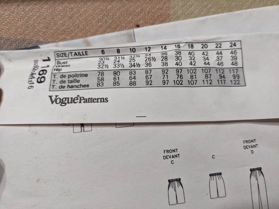 Vogue Pattern 1169 Vogue Attitude Pants & Jacket Size 12/14/16 1993 Uncut - Image 3 of 3