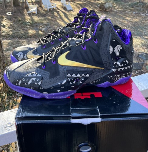 NIKE LEBRON XI BHM DS TALLA 10 LA Lakers Negro Púrpura Dorado Baltimore Ravens - Imagen 4 de 8