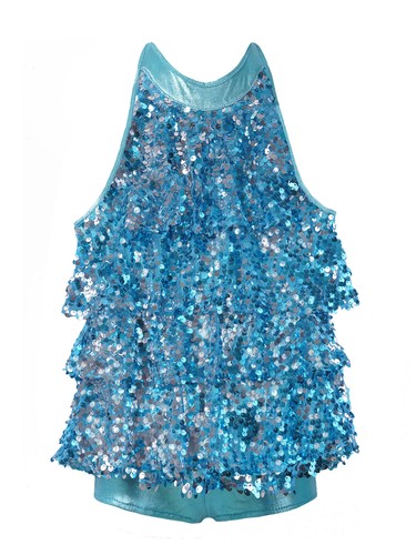 FEESHOW AU Girls Sequins Jazz Dance Costume Ballet Modern Halter Leotards Shiny - Picture 22 of 47