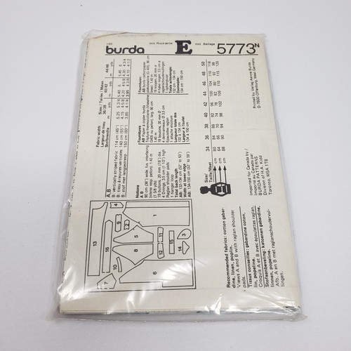 Burda Sewing Pattern 5773 Dbl Breasted Swing Trench Coat Women sizes 10+-20+ 80s - Picture 2 of 2