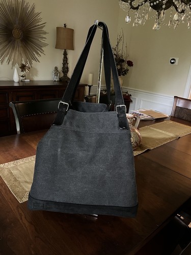 TOMS WOMENS ONE FOR ALL CANVAS & SUEDE LARGE ADJUSTABLE GRAY AND BLACK TOTE NWO - Picture 2 of 10