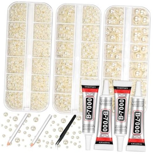 B7000 Rhinestone Bead Glue with Flatback Pearl for Crafting, White Half Pearl