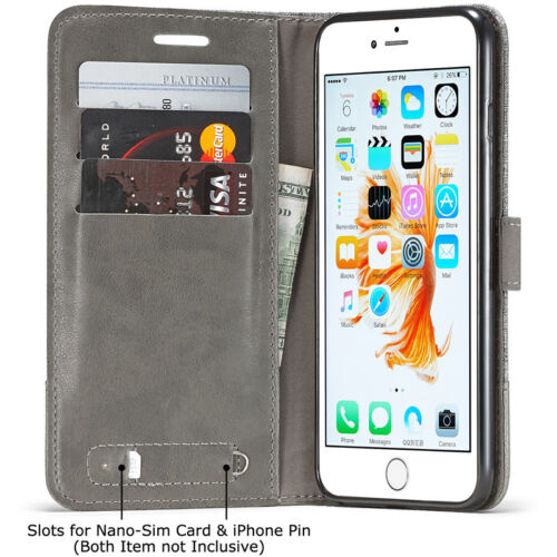 Canvas Leather Magnetic Flip Stand ID Wallet Card Case Cover For Cell Phones - Picture 20 of 35