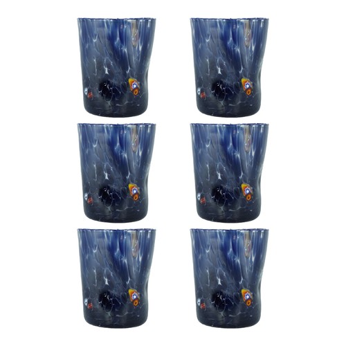 Set Mit Sechs 6 Murano Trinkflasche Kunst Brille Bauchige Blau Handgefertigt - Bild 2 von 12