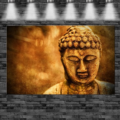 XXL Steinbuddha Statue auf Leinwand 110x70cm Loft Design Buddhismus Grunge