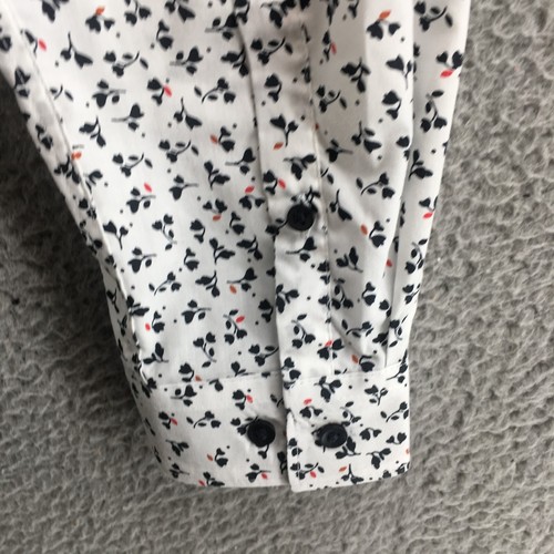 H&M Shirt Mens XL White Cotton Blend Top Button Up Floral Long Sleeve Slim Fit - Picture 10 of 15