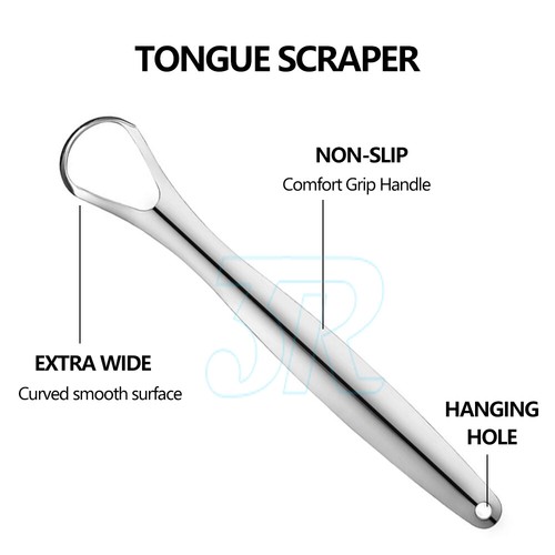 2PCS Stainless Steel Tongue Cleaner Scraper Dental Care Oral Hygiene Mouth Kit - Picture 2 of 10
