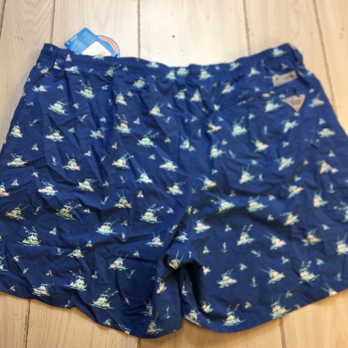 Columbia PFG Swim Trunks Shorts Mens Large 6" Inseam Blue Graphic Boats NWT - Picture 2 of 11