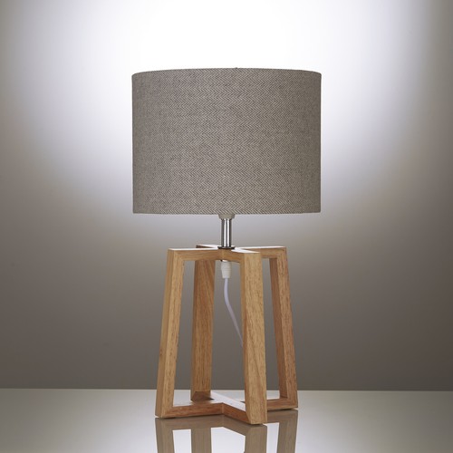 Pair of Natural Wooden Table Lamps with Linen Look Shades Criss Cross Legs - Picture 2 of 3