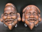 Vintage Japanese Pottery Kagura Mask Noh mask EBISU and DAIKOKU