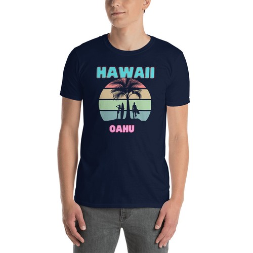 Hawaii Surfer Palme Tshirt Say Aloha mit OAHU - Bild 3 von 4