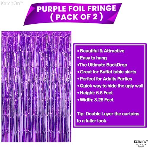 , Metallic Lila Folie Fransen Vorhang - 3,2x6,5 Fuß, 2er Pack | Lila Pk2 - Bild 3 von 8