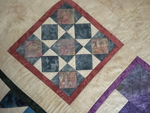 Handmade Hand Stitched Quilt, Hand Dyed Batiks Short Drop King Size 98”x98” - Picture 13 of 23