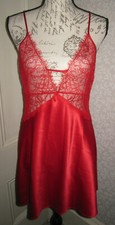 Victoria's Secret red satin  lace chemise negligee nightgown, ladies' size L