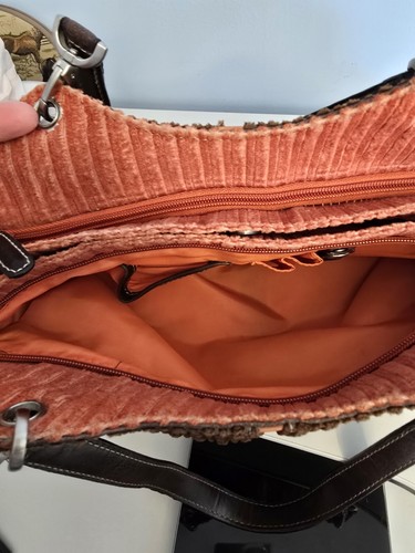 Nine West Brown with Orange Liner Ribbed Cordouroy Sholder Bag Purse * READ* - Picture 9 of 15